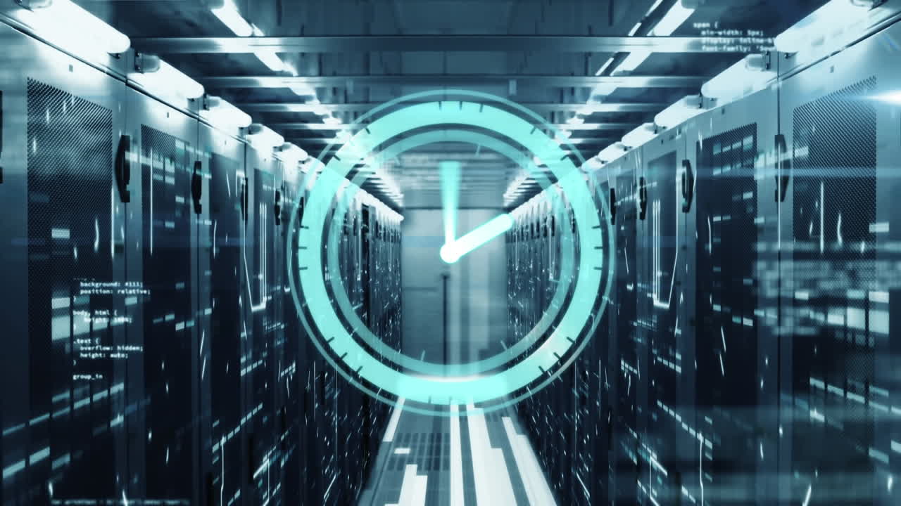 Animation of clock and data processing over computer servers