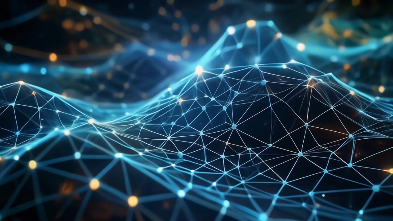 Abstract Digital Network Wave with Glowing Nodes and Connections