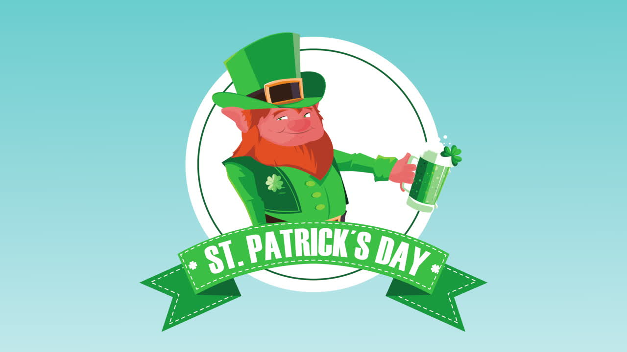 성 패트릭스 데이 축하 리본에 글씨와 레프리콘 캐릭터