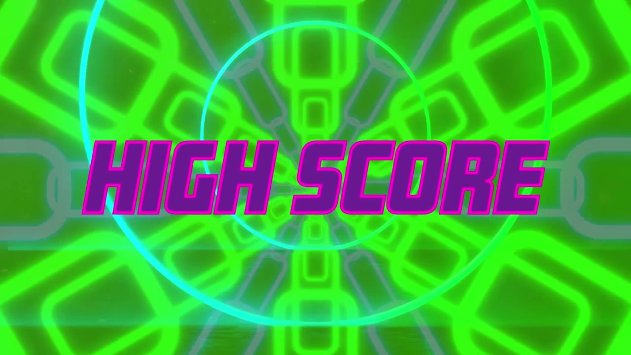 Animatie van 'high score' tekst over vormen.