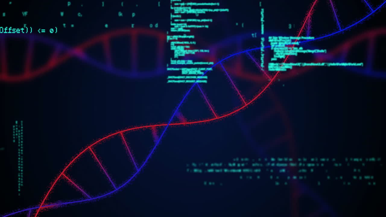 animación del procesamiento de datos sobre la cadena de adn