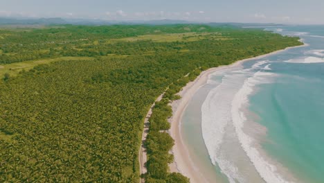 Blue-ocean-waves-touches-the-beach-in-tropical-forest