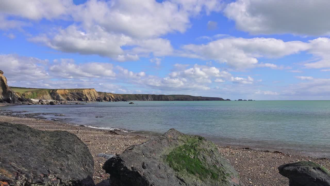 Irish seascape on a spring morning calm bay at Copper Coast and Boatstrand