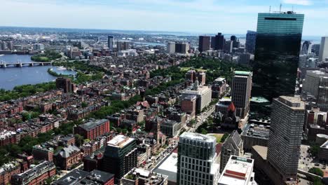 Vista-Panorámica-De-Boston-Sobre-La-Torre-John-Hancock,-Back-Bay,-Boston-Public-Garden,-Boston-Common-Y-Charles-River