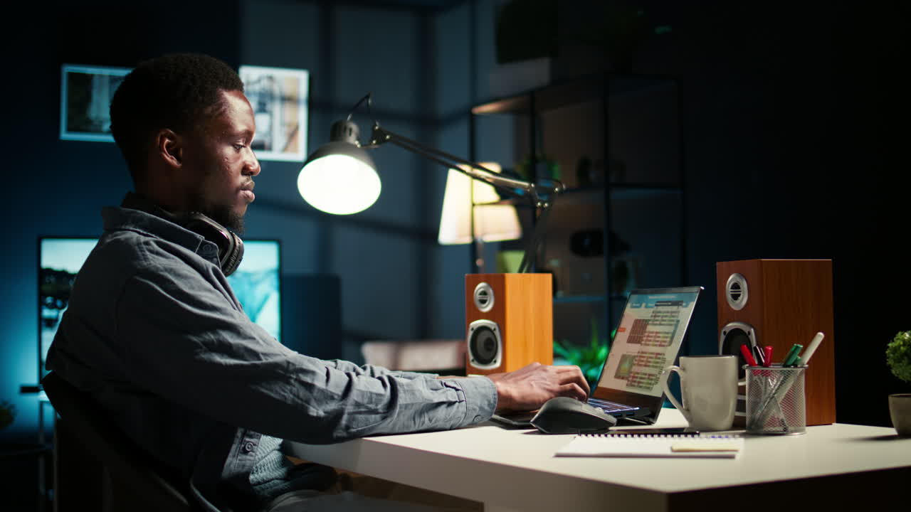 Consulente finanziario parla con la sua squadra al telefono in ufficio a casa