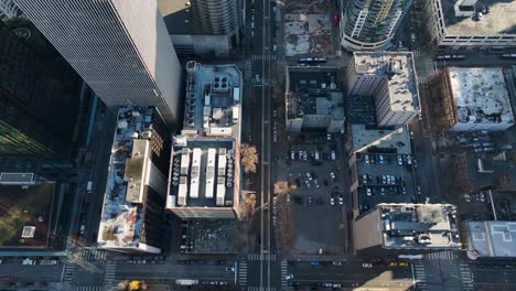 aerial view above 5th avenue in seattle with high-rise apartments and hotels