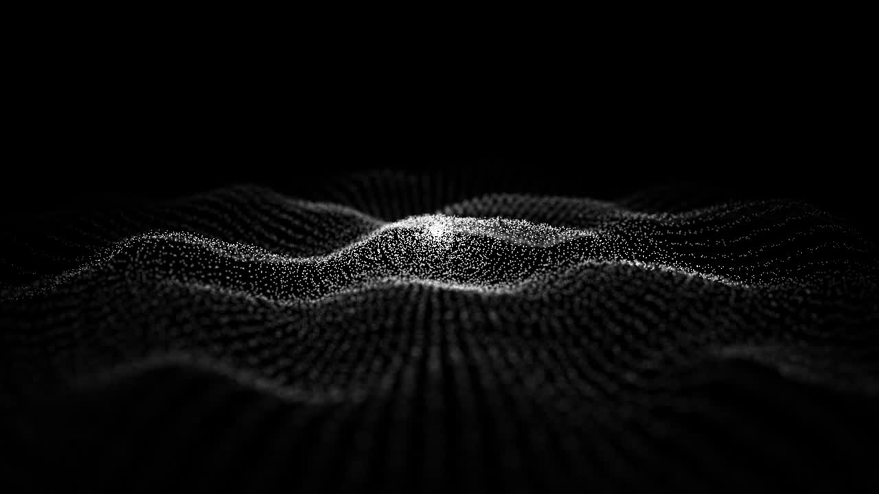 Abstract wave with moving dots. Flow of particles. Cyber technology illustration. 3d rendering.