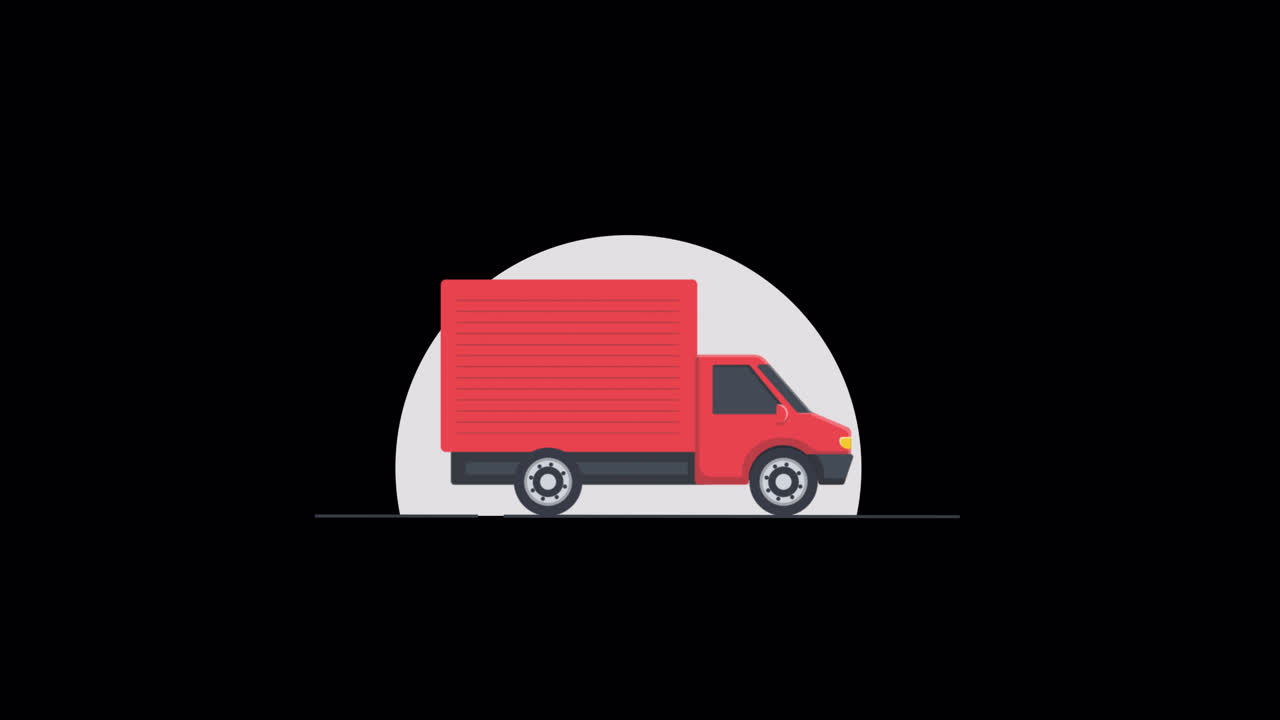 Flat Design Animation of a Red Delivery Truck Moving