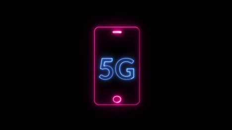 glowing neon mobile phone line icon and 5g new wireless internet wifi icon. the concept of 5g network, high-speed mobile internet. abstract 3d rendering seamless loopable animation with alpha channel.