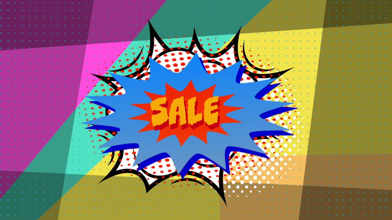 animación del texto de venta sobre un fondo colorido