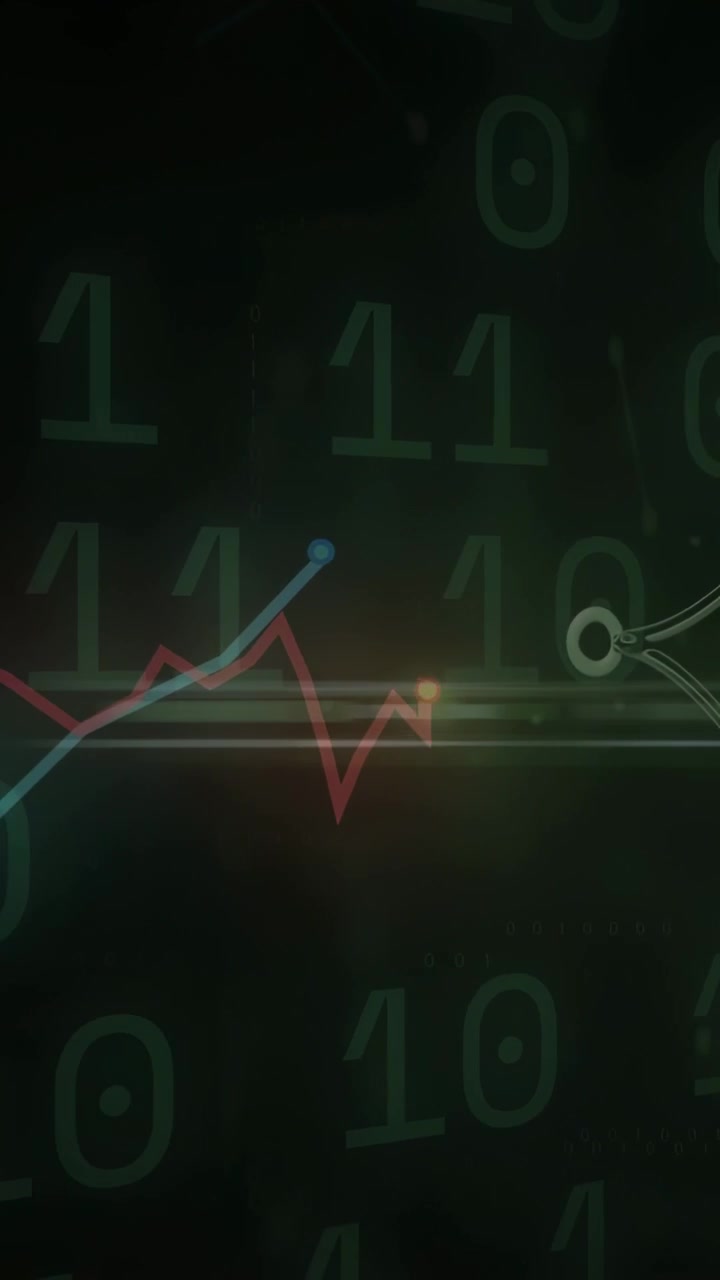Vertical video: Baseline appearing, red and cyan traces drawing across binary grid, showing trends