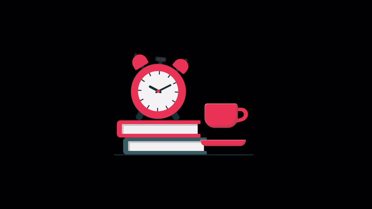 Sveglia animata, libri e caffè per il tempo di studio