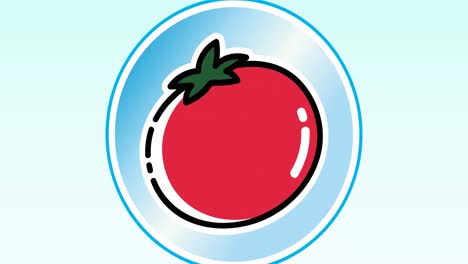 animation of red tomato icon on blue background