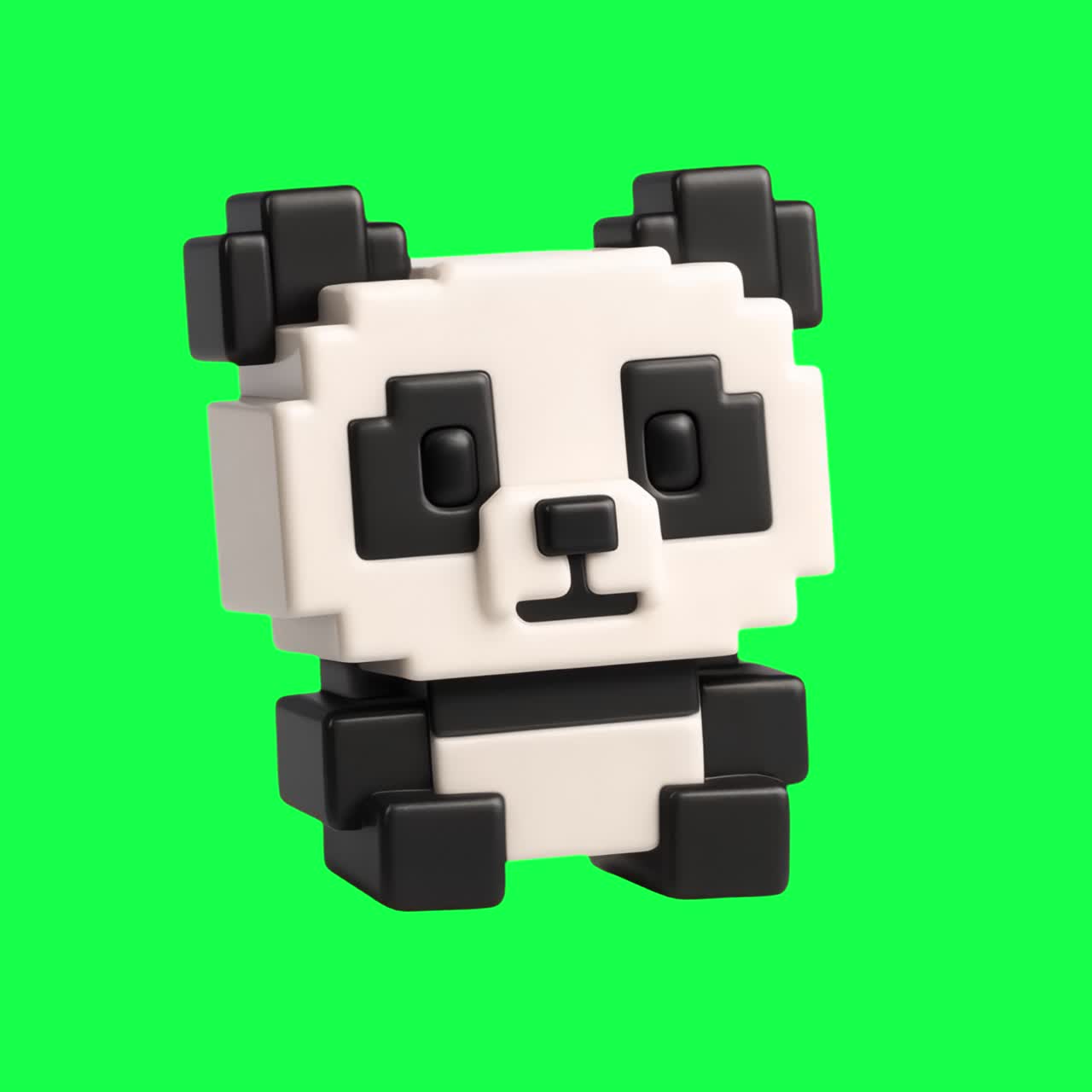 Animazione di design di un panda giocattolo pixelato, video 4K trasparente, green screen