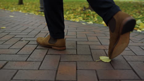 hombre caminando por el camino en el parque de otoño