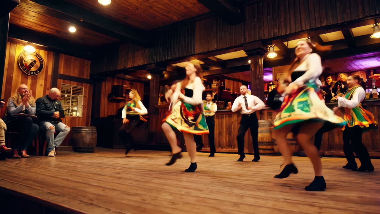 Energetic Irish Step Dancers Performing in a Pub