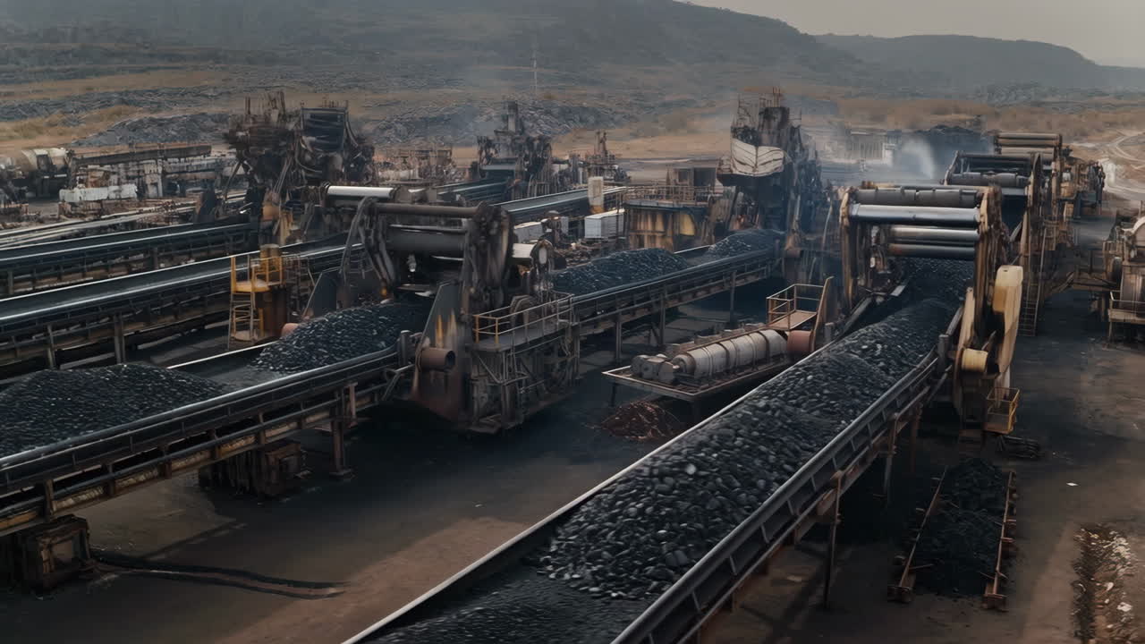 Large-Scale Industrial Coal Mining Operation with Conveyor Belts
