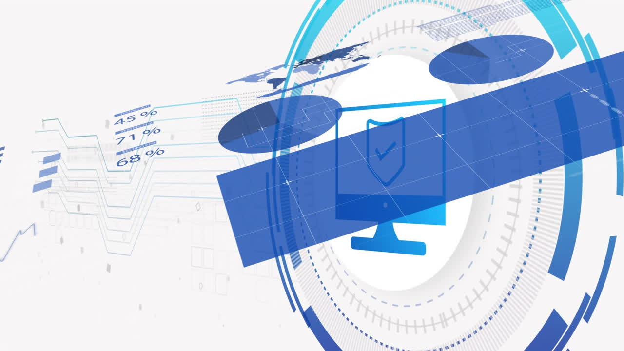 Digital security animation over global data analytics and statistics