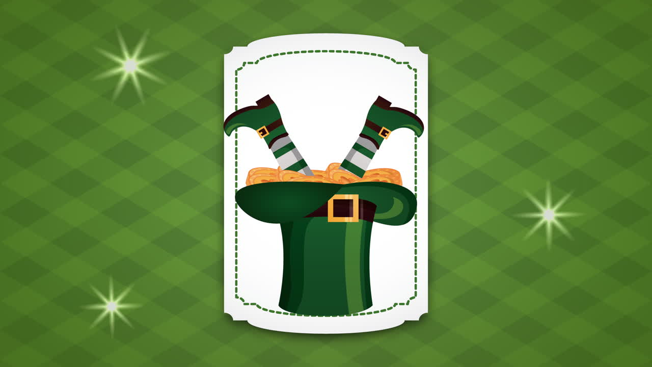 st patricks day animated card with elf legs in hat