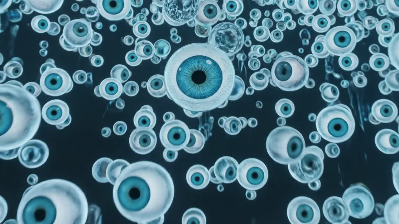 Animazione astratta di molti occhi blu fluttuanti