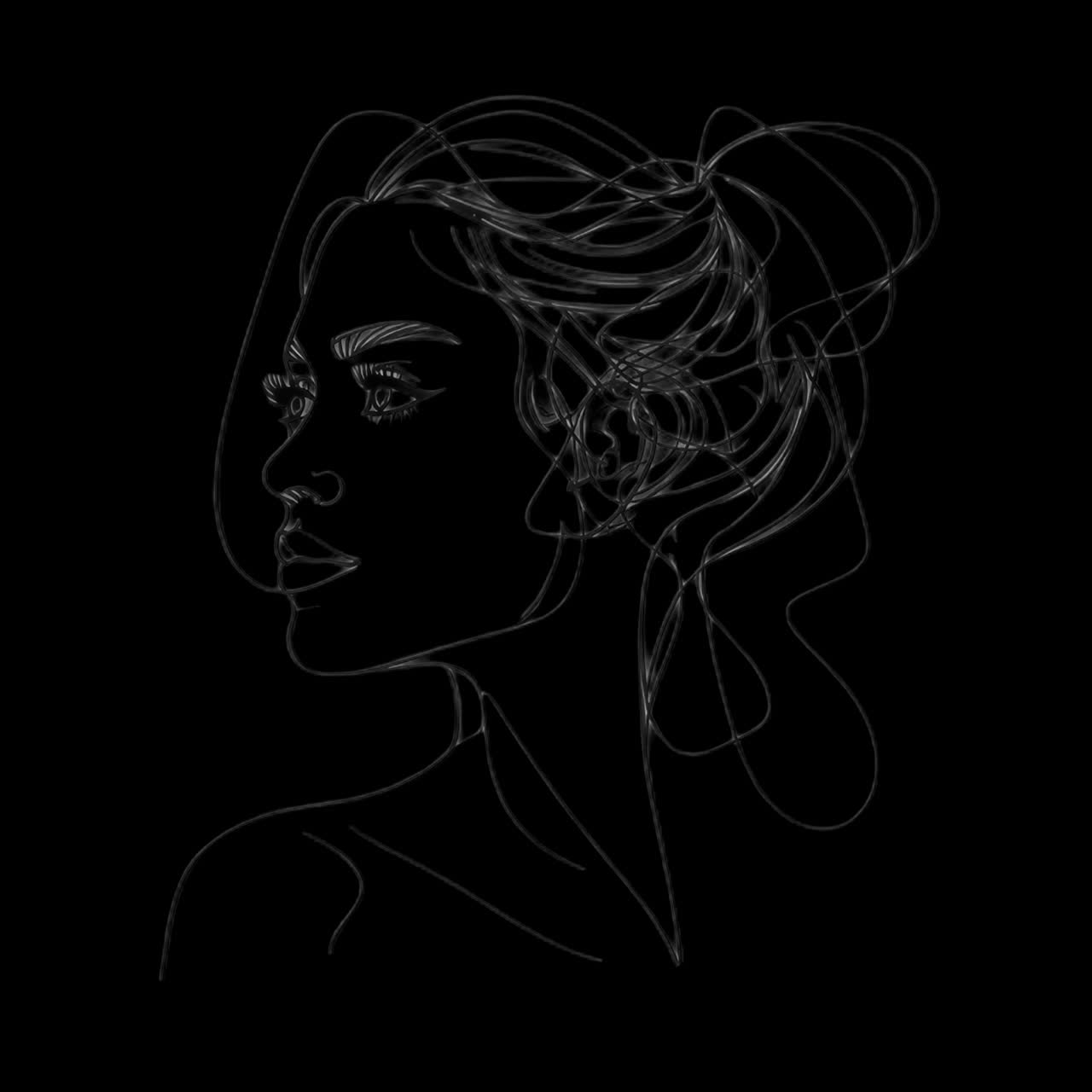 Elegant minimalist line art portrait animation isolated asset, transparent 4K video, alpha channel