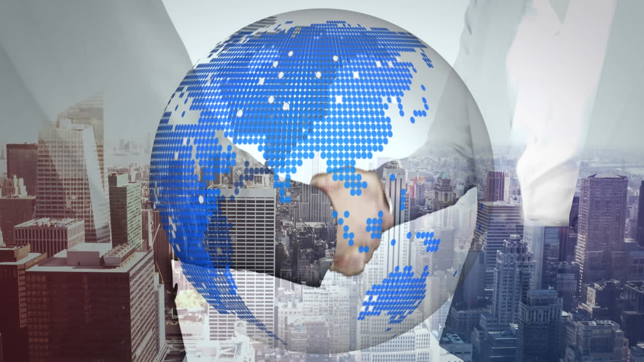 세계 전역의 애니메이션 사업가 여성의 악수