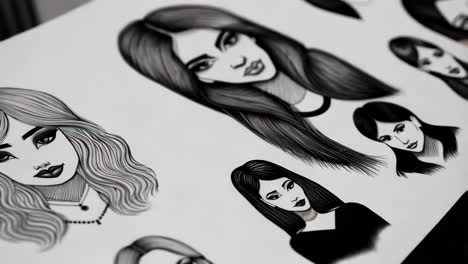 collection of stylized black and white female face illustrations