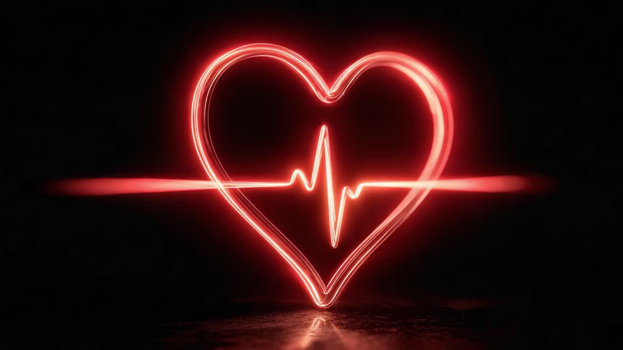 A Captivating Visual Representation of Love and Life: The Heartbeat Pulse Inside a Heart Illustration Radiating in a Vibrant Red Glow Against a Dark Backdrop