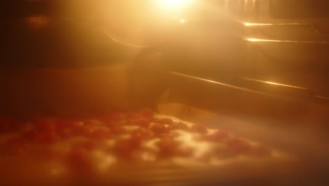 primer plano estático de un pastel de frambuesa horneado en el horno