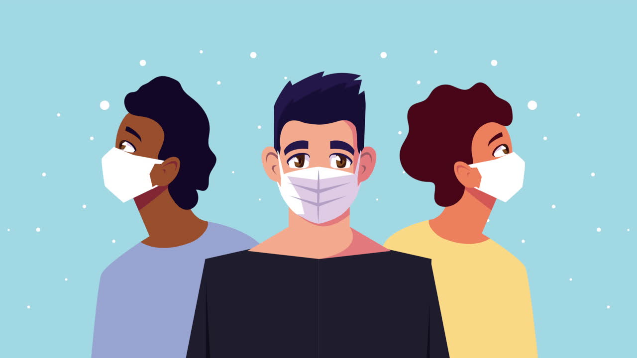 코로나19를 예방하기 위해 얼굴 마스크를 사용하는 인종 간 남성