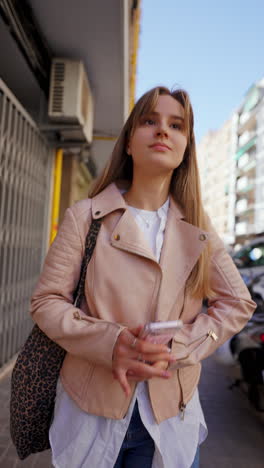 joven usando el teléfono en la calle de la ciudad