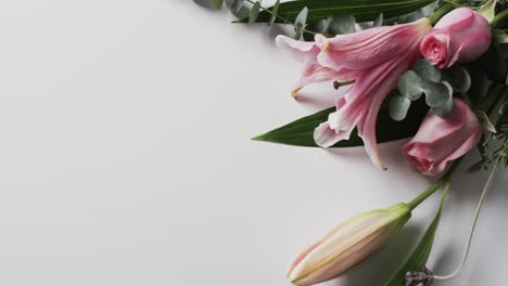 Video-of-bunch-of-multi-coloured-flowers-and-copy-space-on-white-background