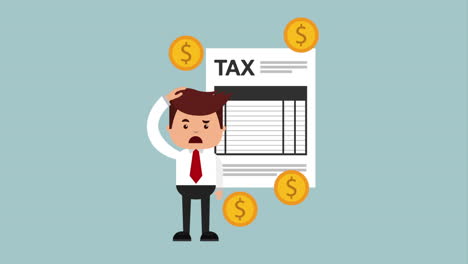 confused businessman with tax documents