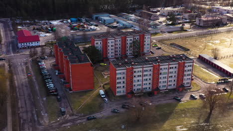 typical block house in post-soviet union country latvia, valmiera