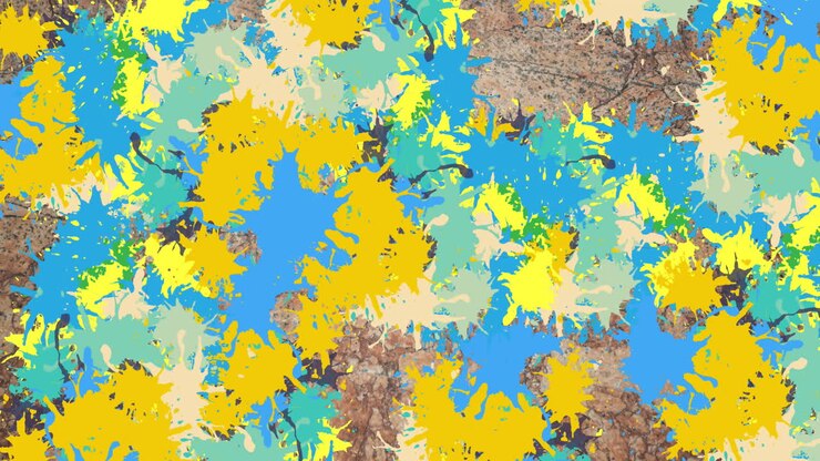 Animazione di diverse macchie colorate su un muro di mattoni