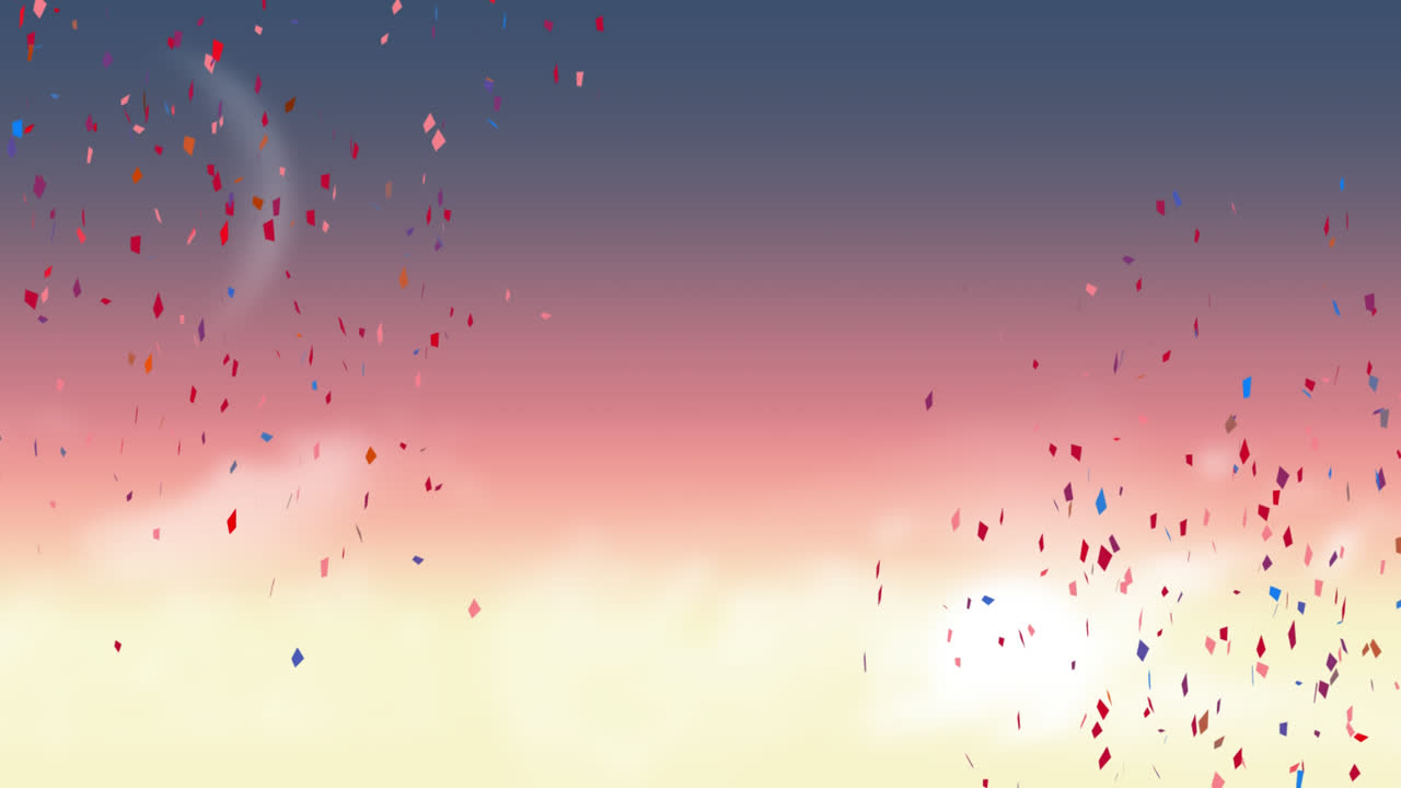 animación de confeti multicolor que cae contra el cielo brillante