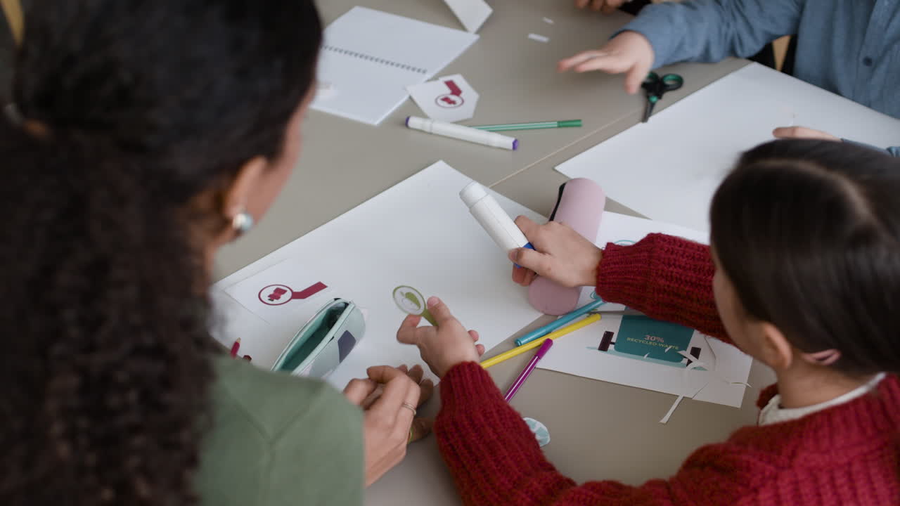 Children Engaging in Arts and Crafts in a Classroom