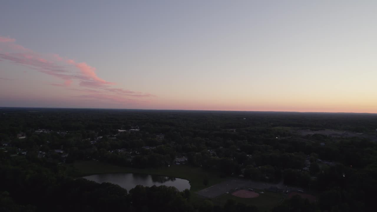 Magnificent sunset with clear sky in small town