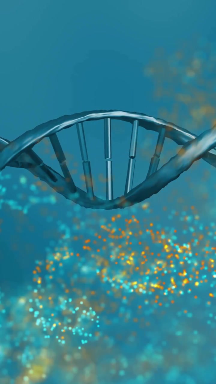 DNA strand with particles and light effects, scientific animation