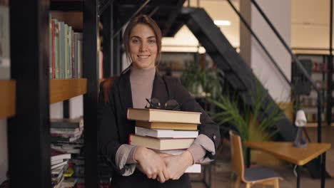 woman in a library with books