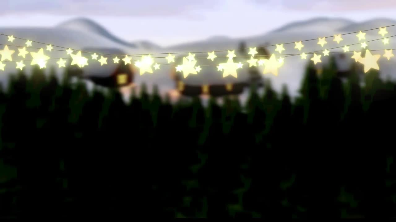 Animation of glowing fairy lights over winter landscape