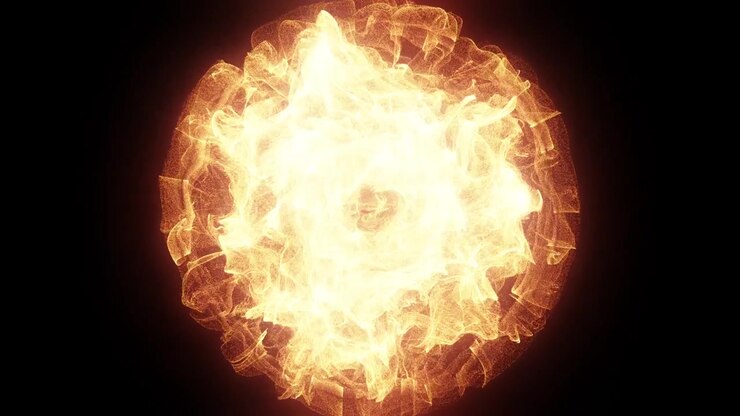 Abstract Glowing Fireball Expanding and Dissipating in Darkness