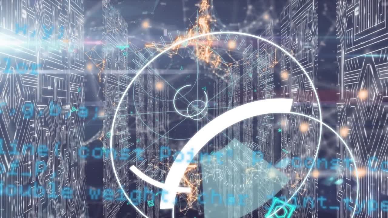Animasjon av databehandling og 5G-tekst over former