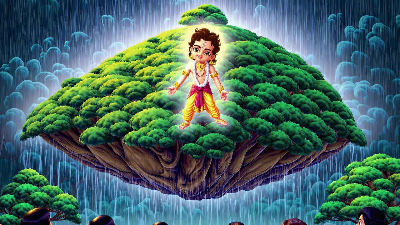 krishna en un árbol flotante
