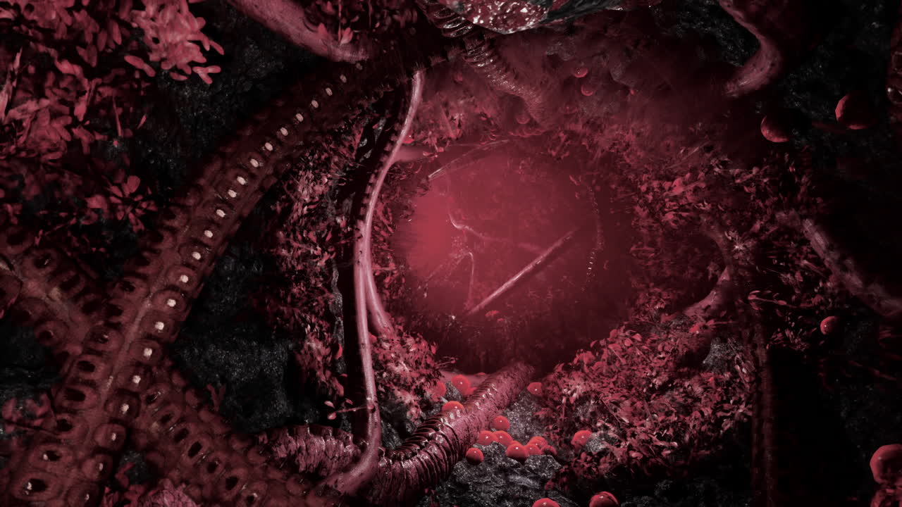 túnel rojo abstracto con texturas orgánicas