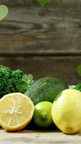 animation of heart icons over vegetables