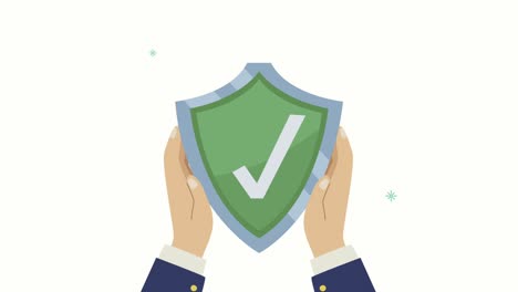 insurance service animation with hands lifting shield