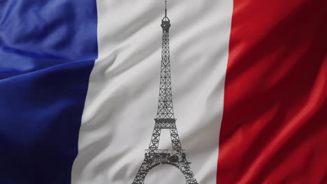 animation of flag of france with fireworks and eiffel tower background