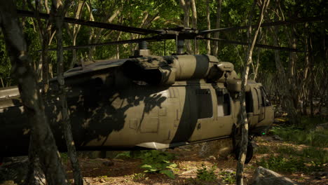 helicóptero militar en la selva profunda