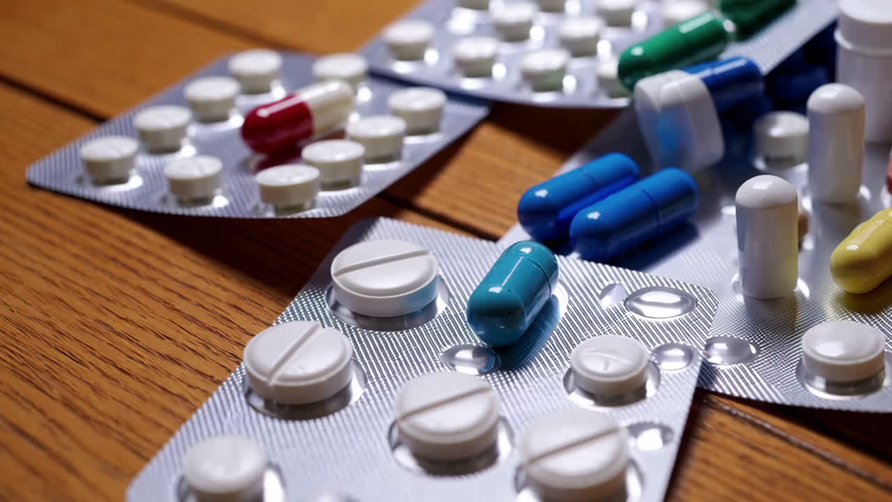 Assorted Pills and Capsules in Blister Packs